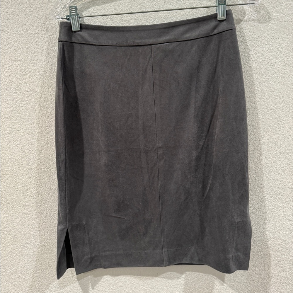 LOFT Faux Suede Grey Straight Side Slits Skirt Size 2 Petite